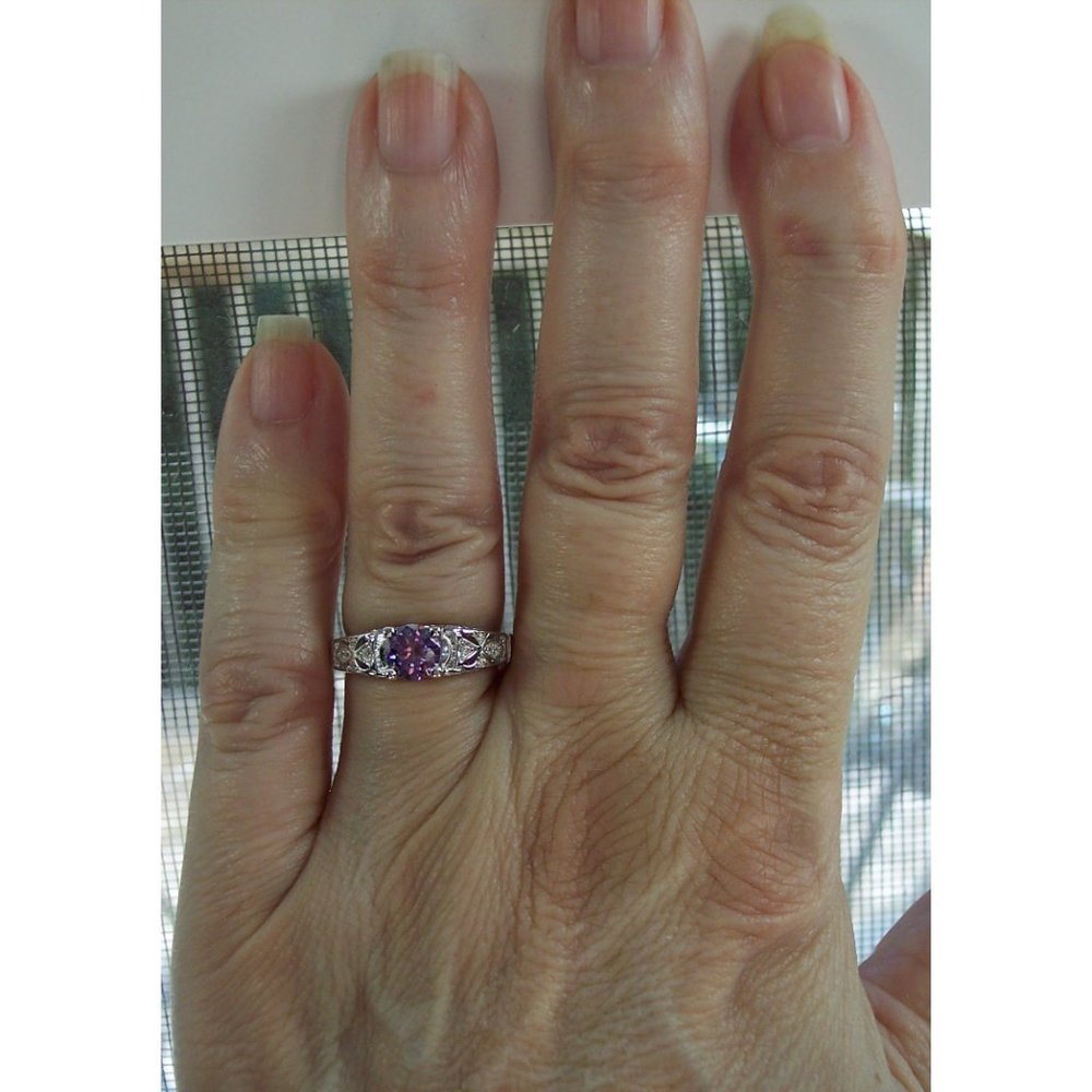 925 STERLING SILVER Round Cut Simulated Amethyst Cubic Zirconia Ring - Picture 10 of 16